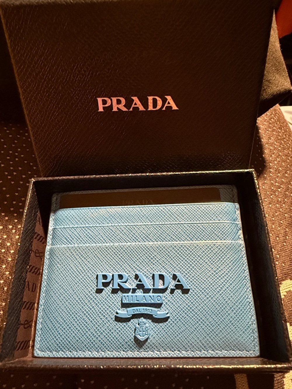 Prada Light Blue Saffiano Leather Card Holder